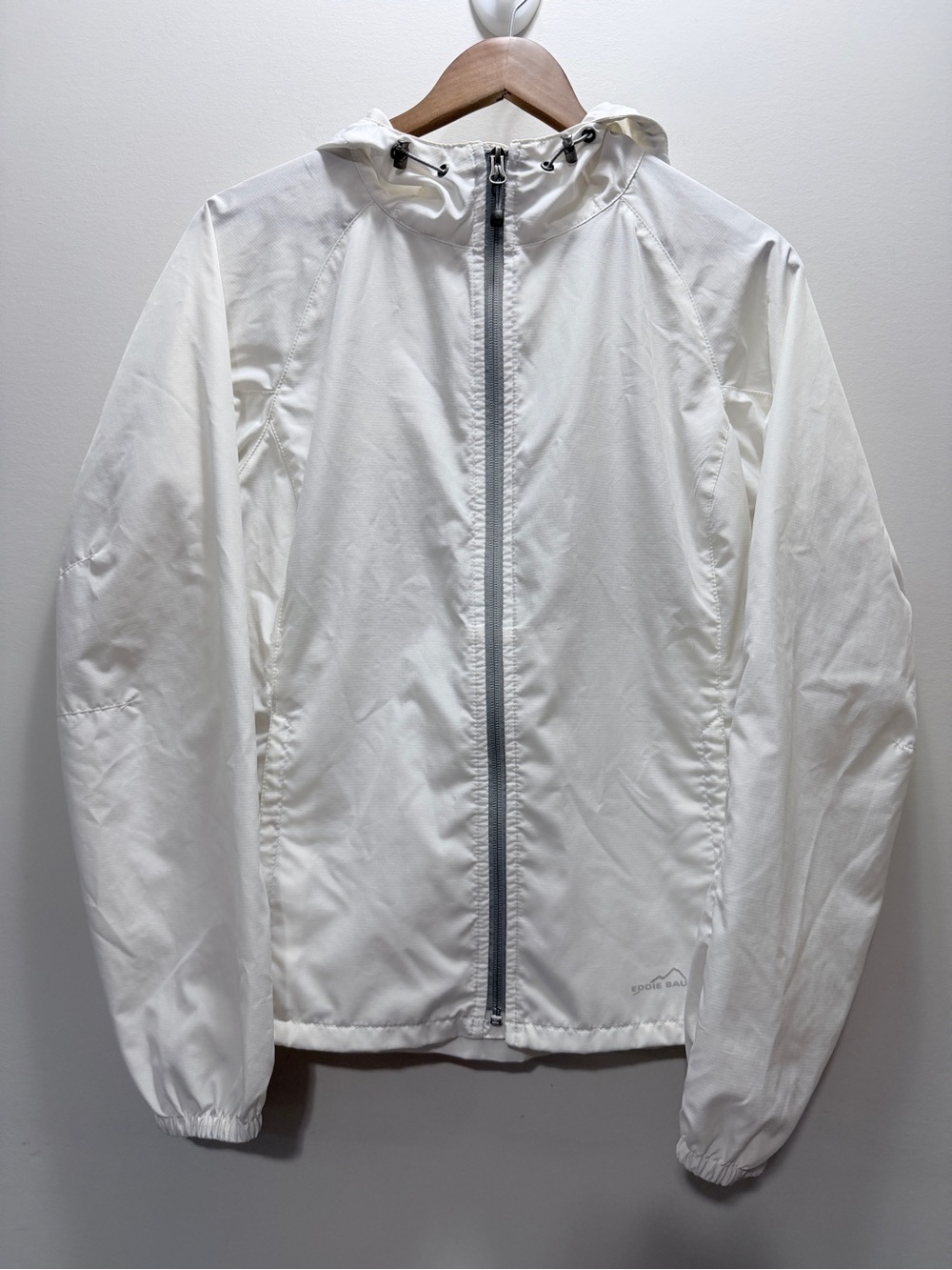 Eddie Bauer White Hooded Windbreaker Jacket - Size M Unisex 25.5x21